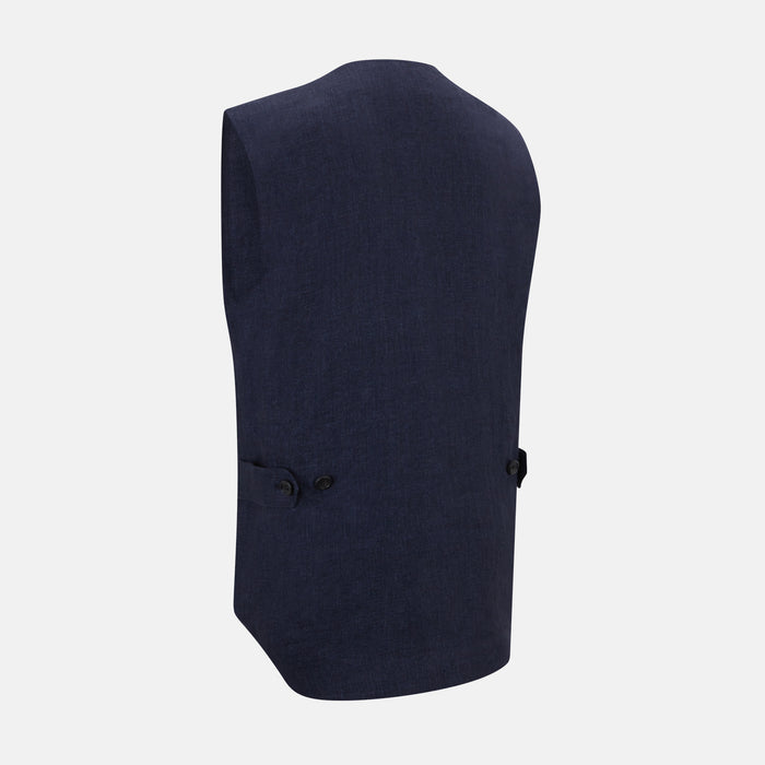 Navy Linen Twill Waistcoat Image 3