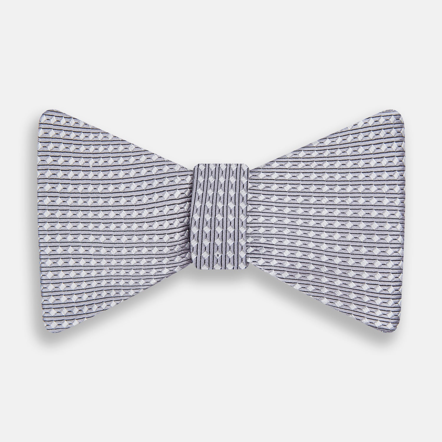 Silver and White Square Silk Bow Tie