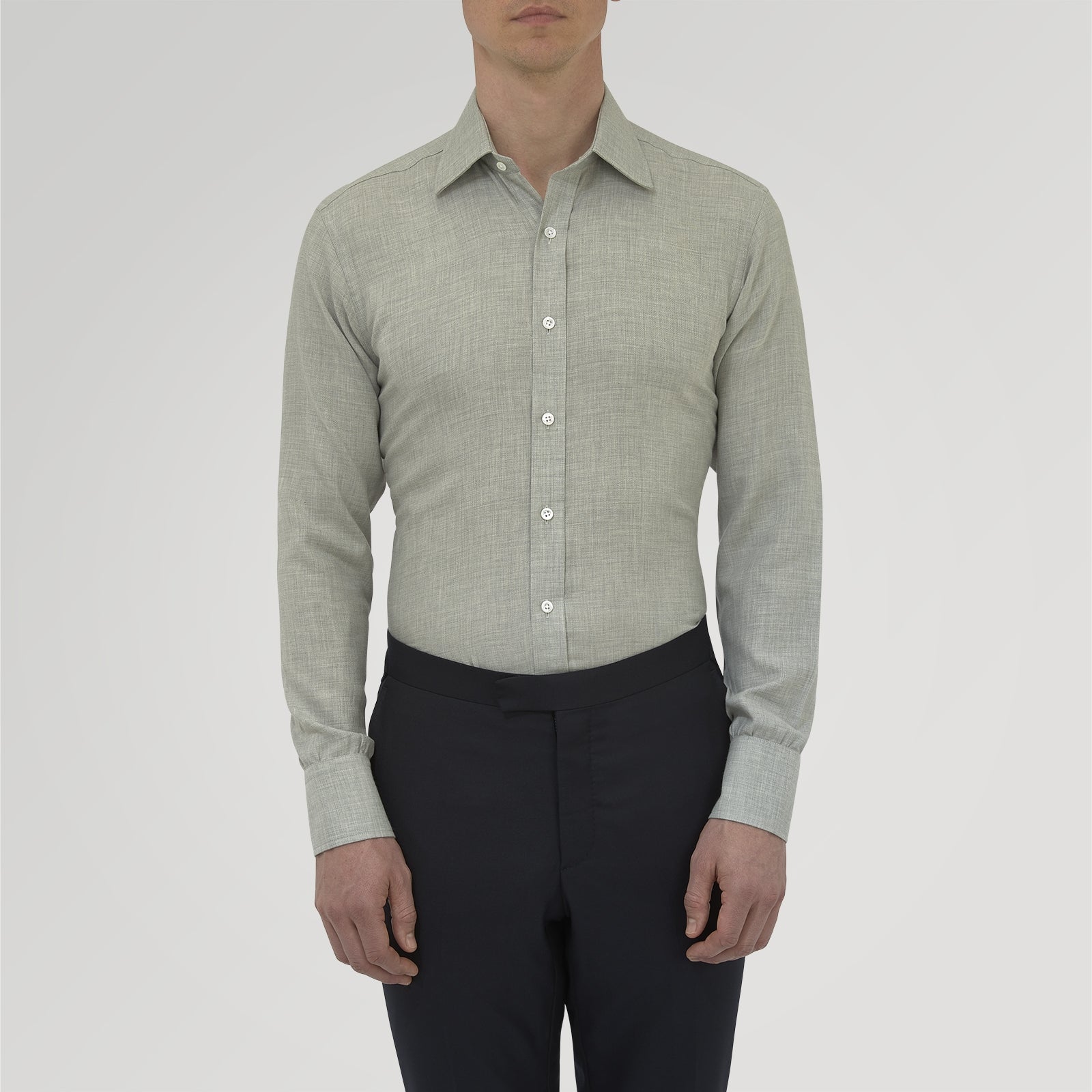 Grey Cashmere Blend Shirt with T&A Collar and 3-Button Cuffs