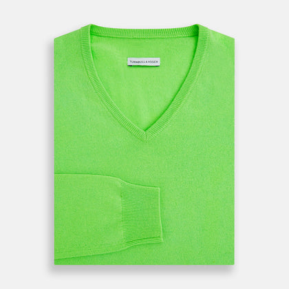 Bright Green Cashmere V-Neck Jumper Image 3