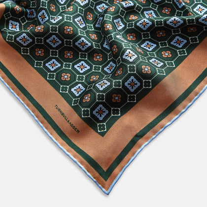 Forest Green Floral Tile Silk Pocket Square Image 6