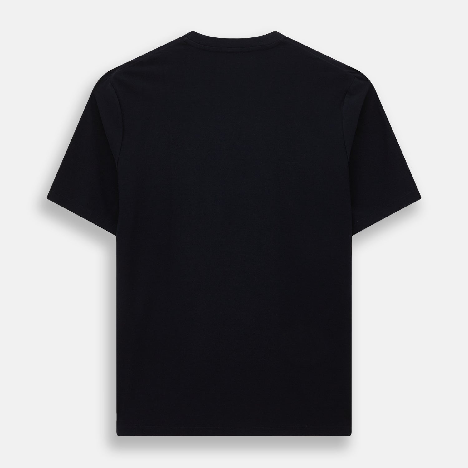 View 3 of product A navy short-sleeve pyjama shirt by Turnbull & Asser is laid flat on a white background, featuring a round neckline and a minimalist design—perfect for relaxed wear.