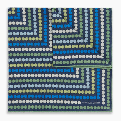 Oxford Blue Dots and Floral Tile Double-Sided Silk Pocket Square