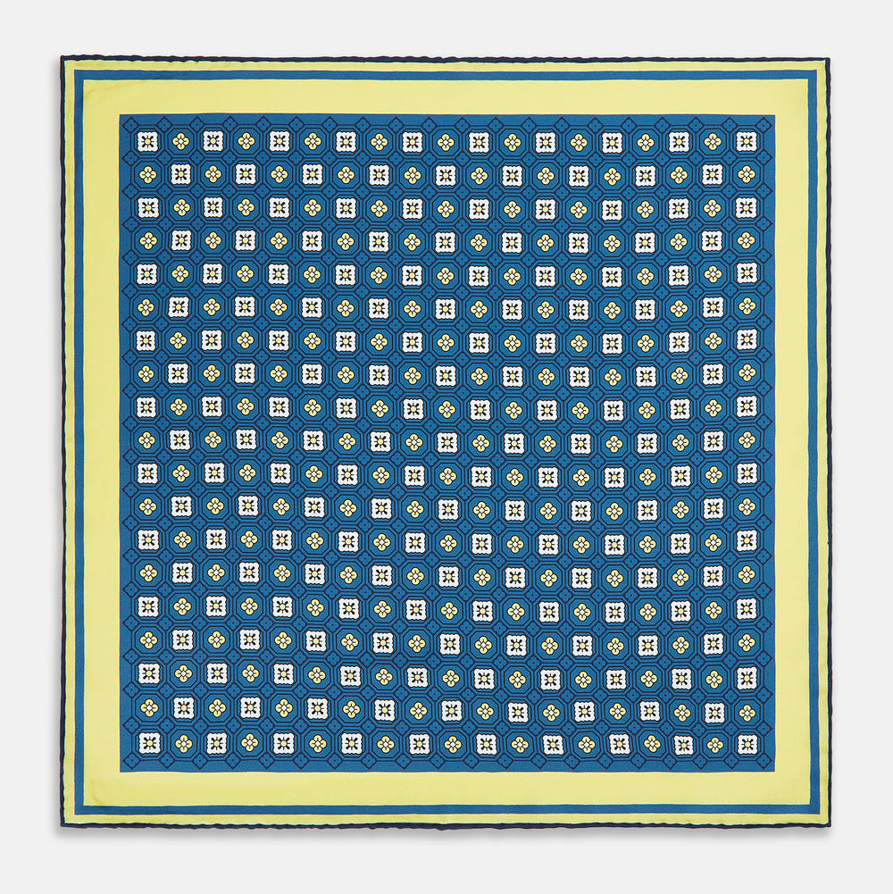 Azzurro Floral Tile Silk Pocket Square