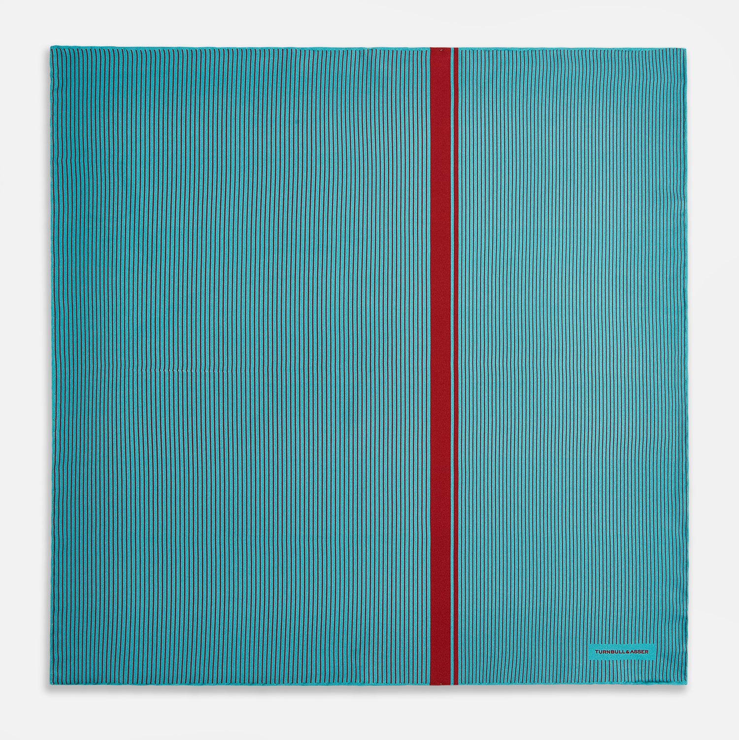 View 4 of product Turquoise and Red Stripe Silk Pocket Square