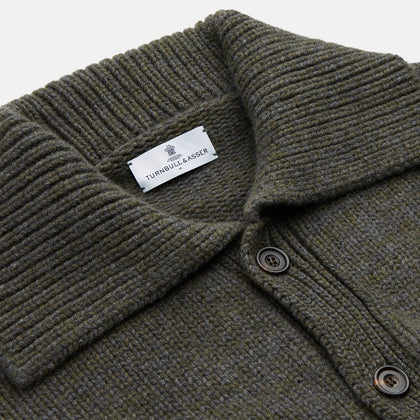 Green and Grey Cashmere Melange Lowry Cardigan