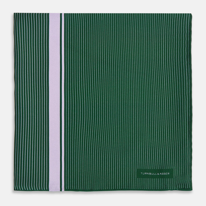 Forest Green and Lilac Stripe Silk Pocket Square Image 2