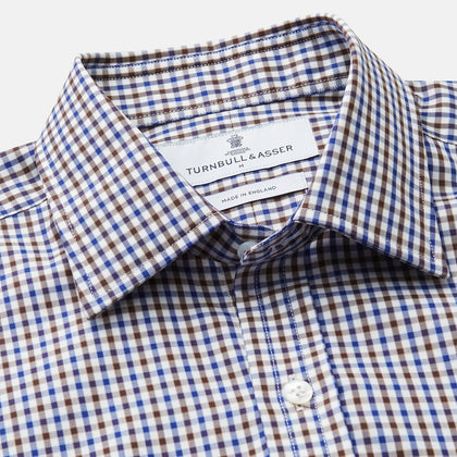 Brown and Blue Cotton Multi Check Weekend Fit Finch Shirt Image 2