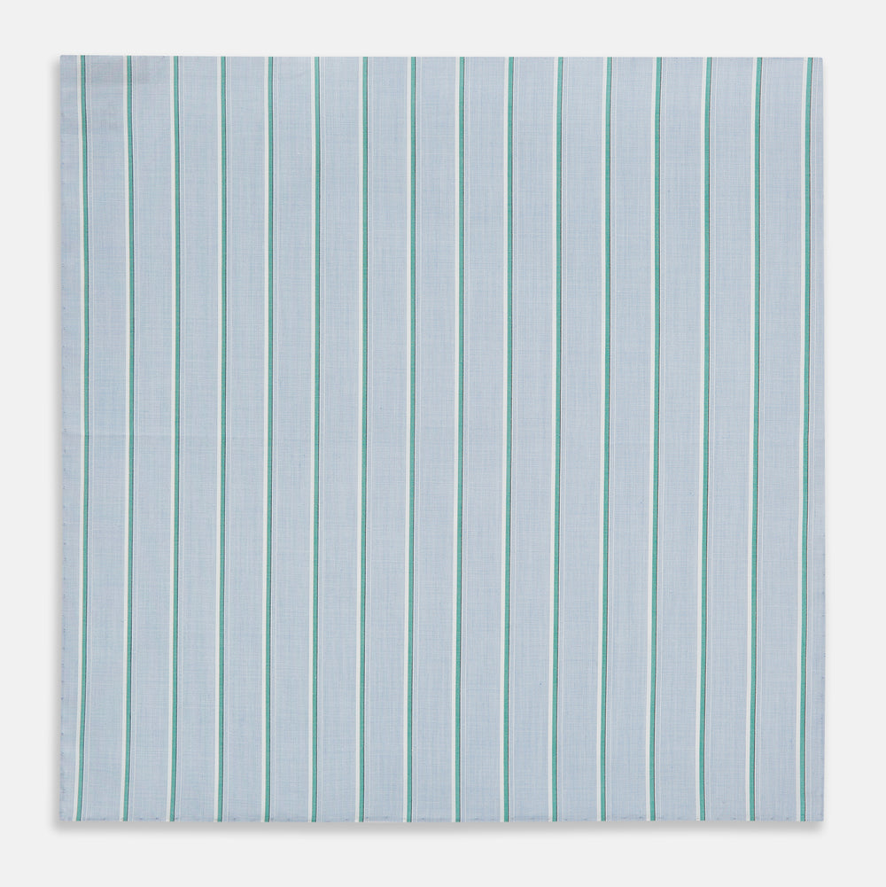Blue and Green Multi Stripe Hand-Rolled Handkerchief