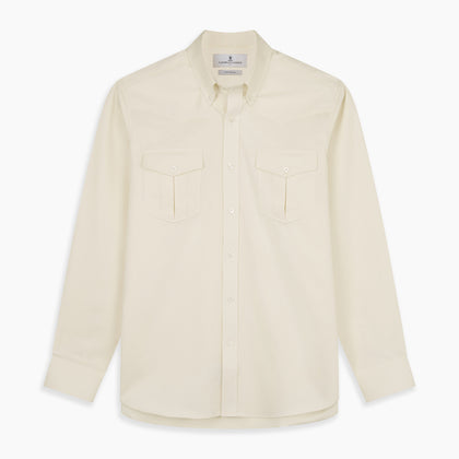 Cream Cotton Weekend Fit Western Shirt with Dorset Collar Image 8