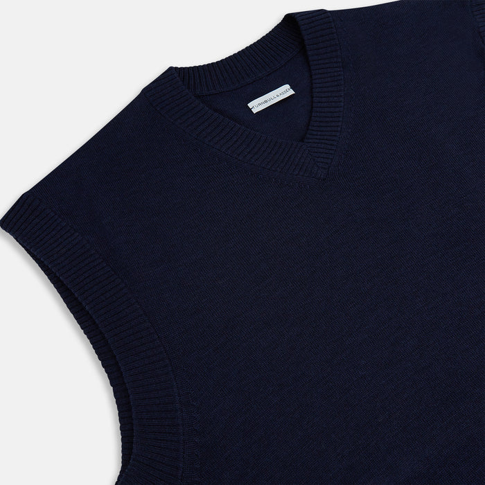 Navy Fine Merino V-Neck Vest Image 1