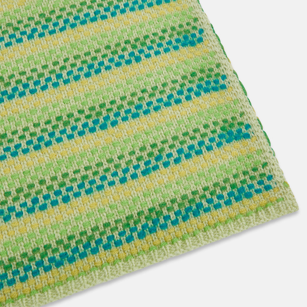 Green, Yellow and Teal Rib-Jacquard Cashmere Knitted Scarf