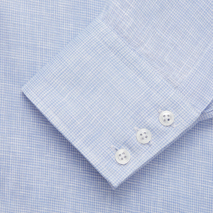 Pale Blue Check Linen Regular Fit Mayfair Shirt Image 3
