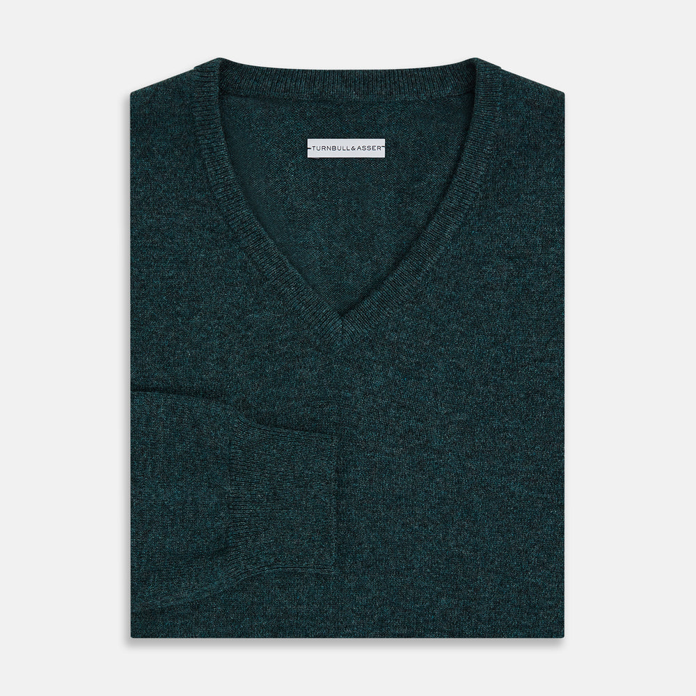 Forest Green Cashmere V-Neck Jumper