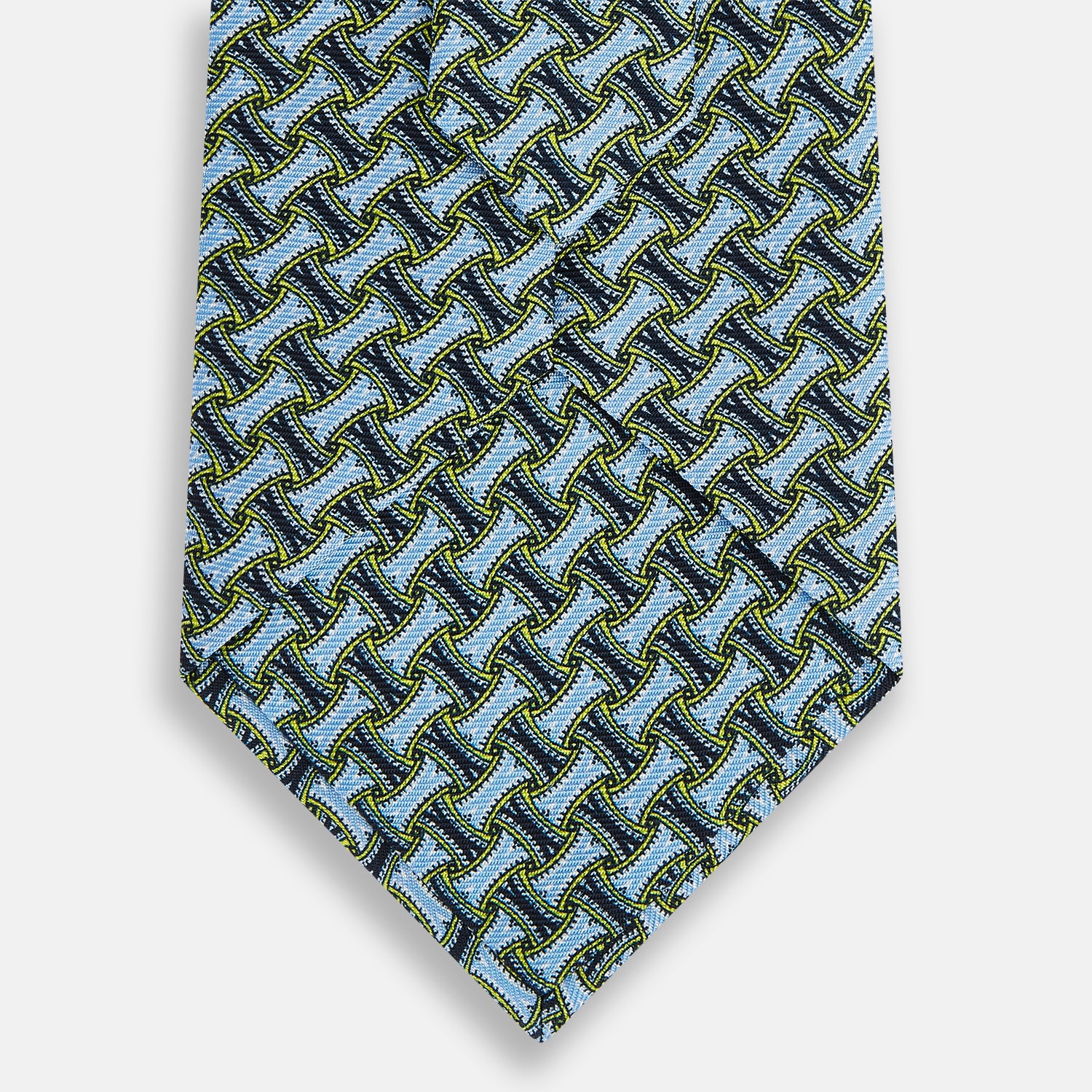 View 3 of product Light Blue and Chartreuse Lemon Weave Patterned Silk Tie