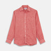 View 1 of product Weekend Fit Red Check Linen Shirt with Derby Collar and 1-Button Cuffs