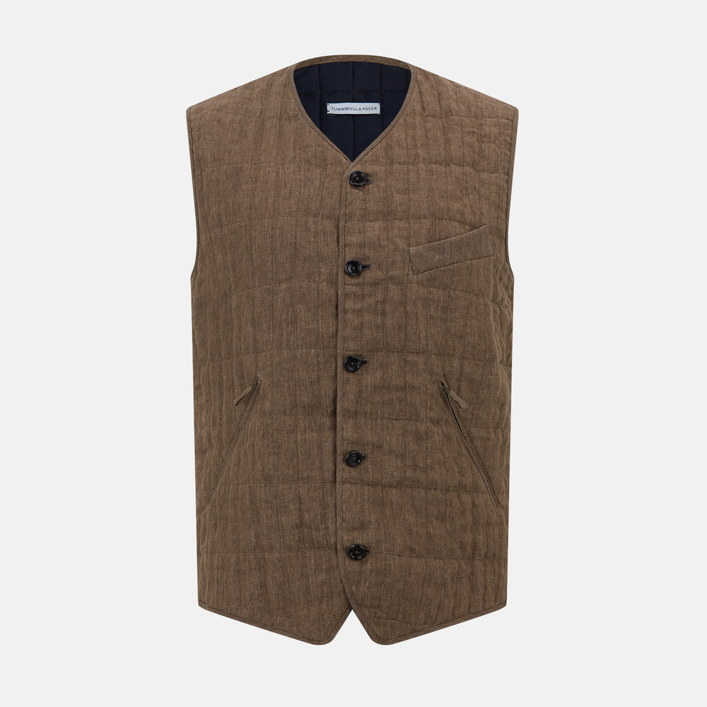 Pine Cone Quilted Linen Herringbone Waistcoat