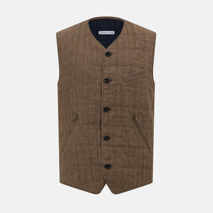Pine Cone Quilted Linen Herringbone Waistcoat