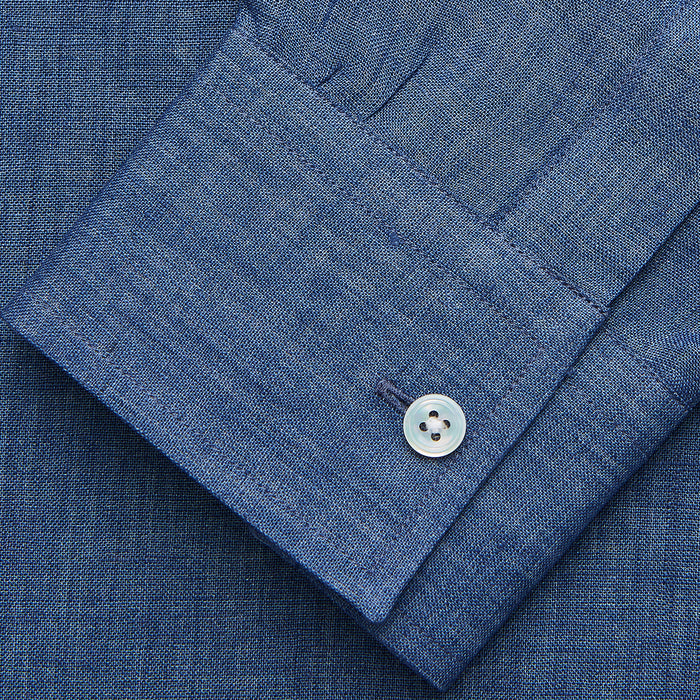 Blue Weekend Fit Linen Finch Shirt With Derby Collar And Chest Pocket Image 3