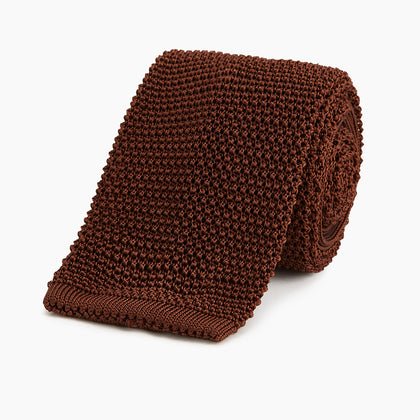 KNITTED BROWN SILK PLAIN TIE Image 4
