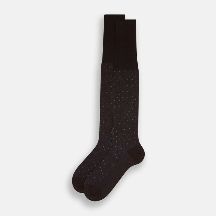 Dark Chocolate/Pale Blue Polka Dot Long Socks Image 1