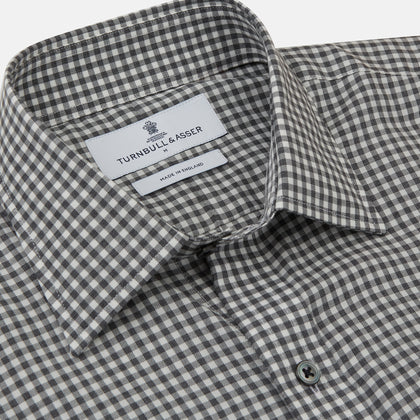 Grey Check Weekend Fit Flannel Shirt with Derby Collar and 1-Button Cuffs Image 2
