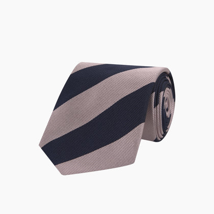 Navy and Rose Block Stripe Repp Silk Tie
