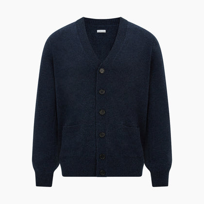 Navy Melange Cashmere Cardigan Image 4