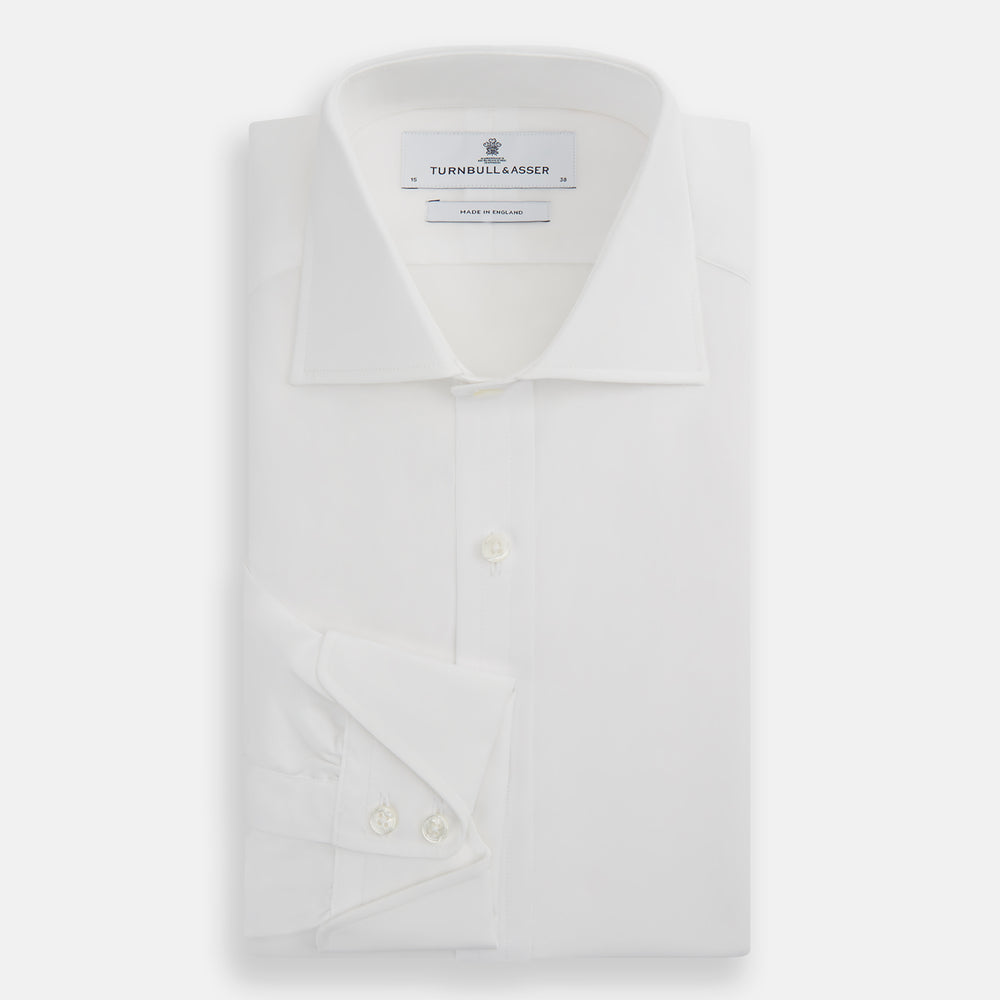 White Poplin Shirt With Regent Collar and 2-Button Cocktail Cuffs