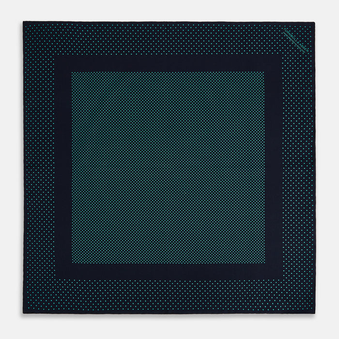Navy and Petrol Green Dot Silk Pocket Square Image 2