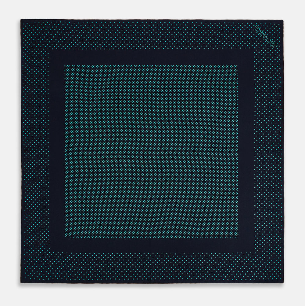 Navy and Petrol Green Dot Silk Pocket Square