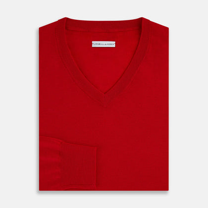 Red Fine Merino V-Neck Jumper Image 3