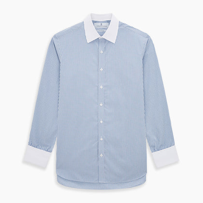 Sky Blue Micro Shadow Check Shirt with Contrast Collar and Double Cuffs Image 6