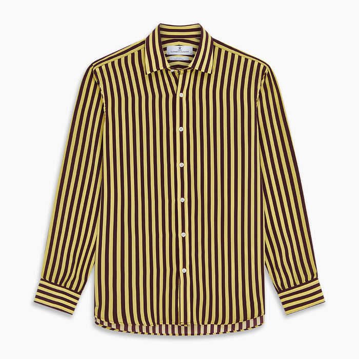 Yellow and Burgundy Candy Stripe Silk Weekend Fit Harold Shirt Image 5