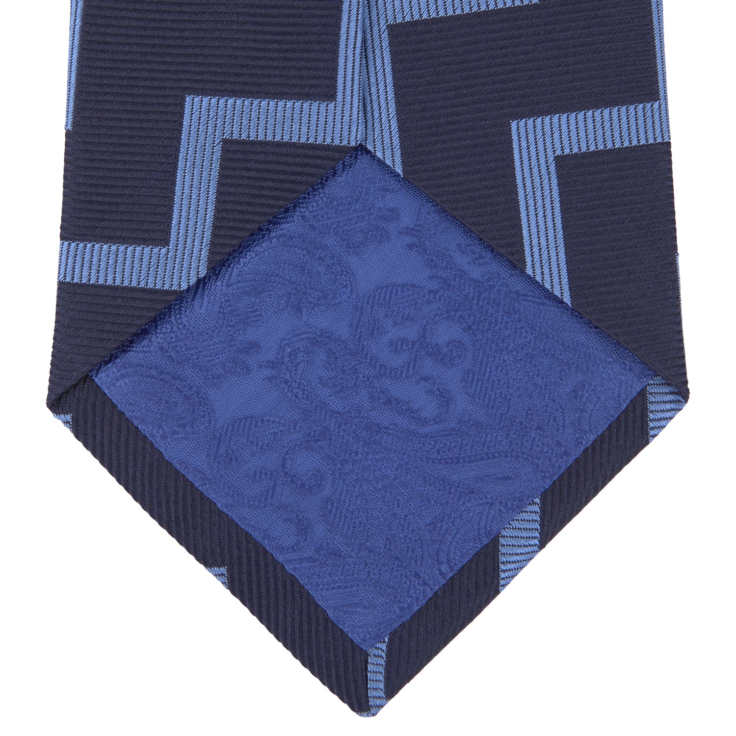 View 4 of product Navy and Light Blue Striped Zigzag Silk Tie