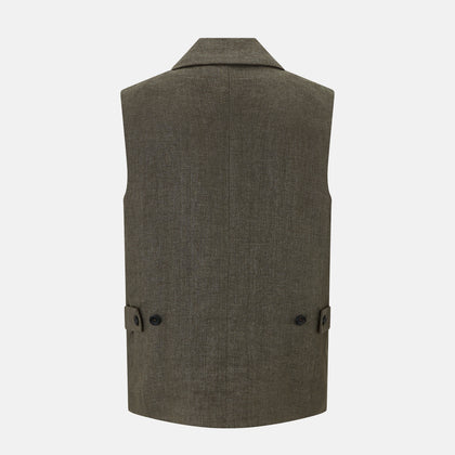 Olive Collared Linen Waistcoat Image 8