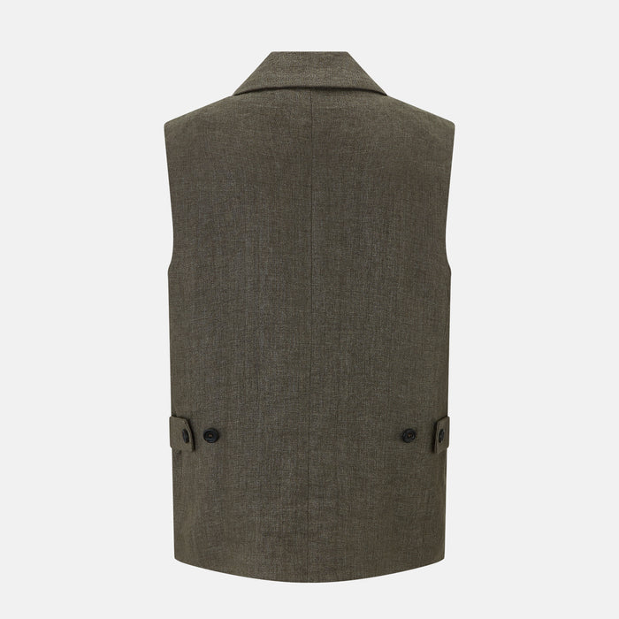 Olive Collared Linen Waistcoat Image 8