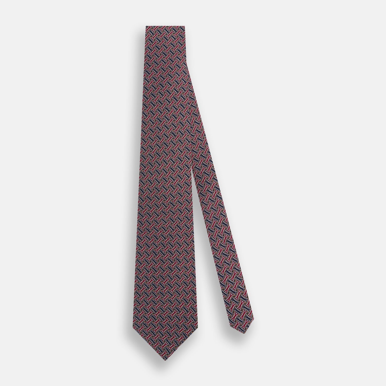 View 2 of product Burgundy and Navy Weave-Patterned Printed Silk Tie