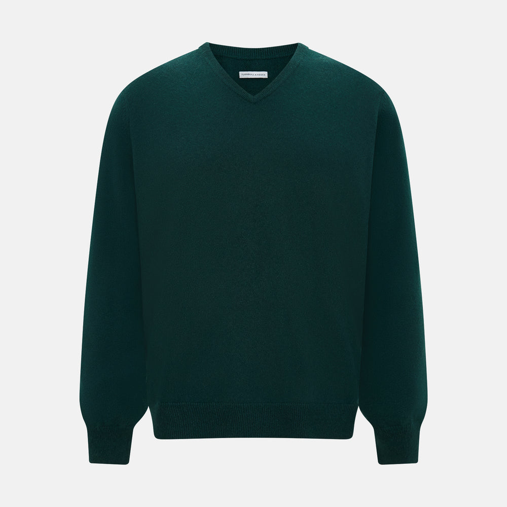 Forest Green Cashmere V-neck Jumper