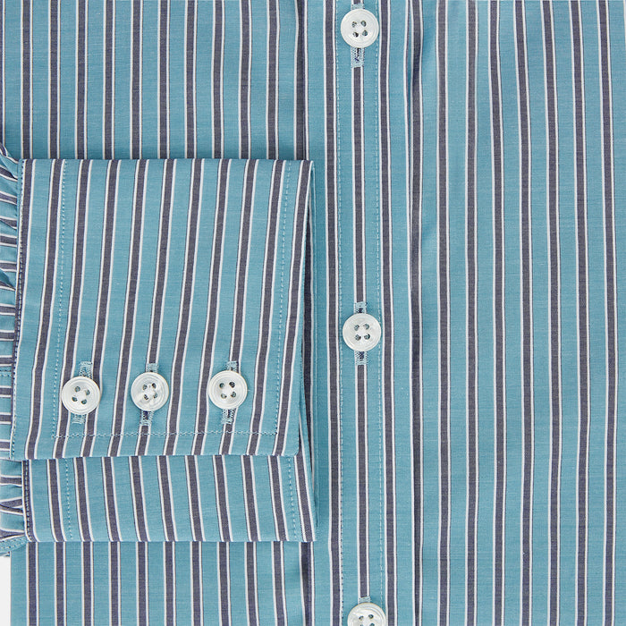 Turquoise Ticking Stripe Mayfair Shirt Image 3
