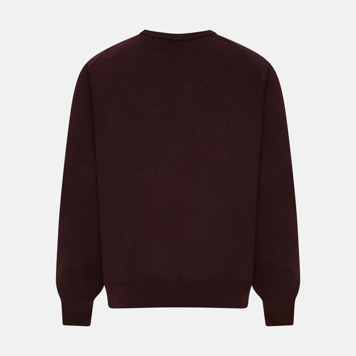 Burgundy Fine Merino V-Neck Jumper Image 7