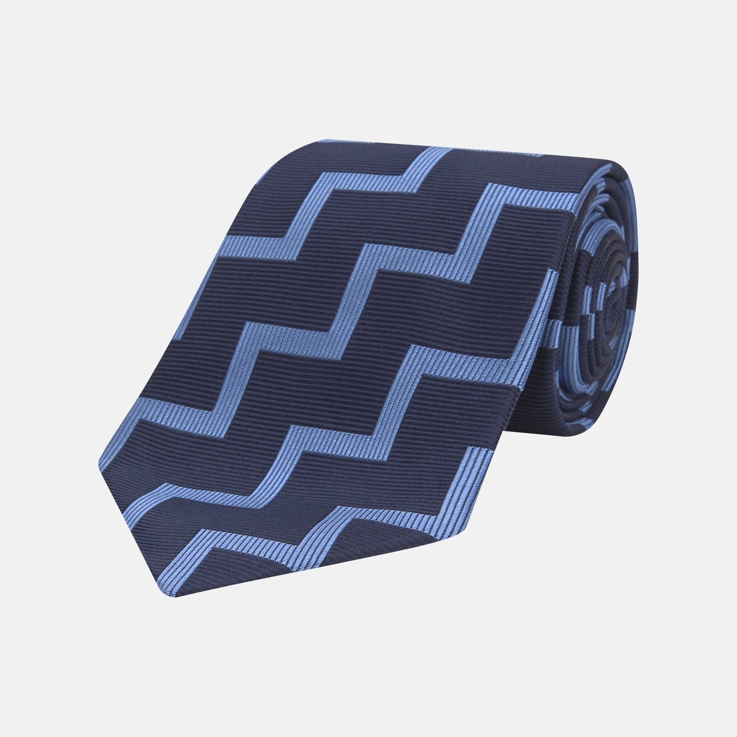 View 1 of product Navy and Light Blue Striped Zigzag Silk Tie