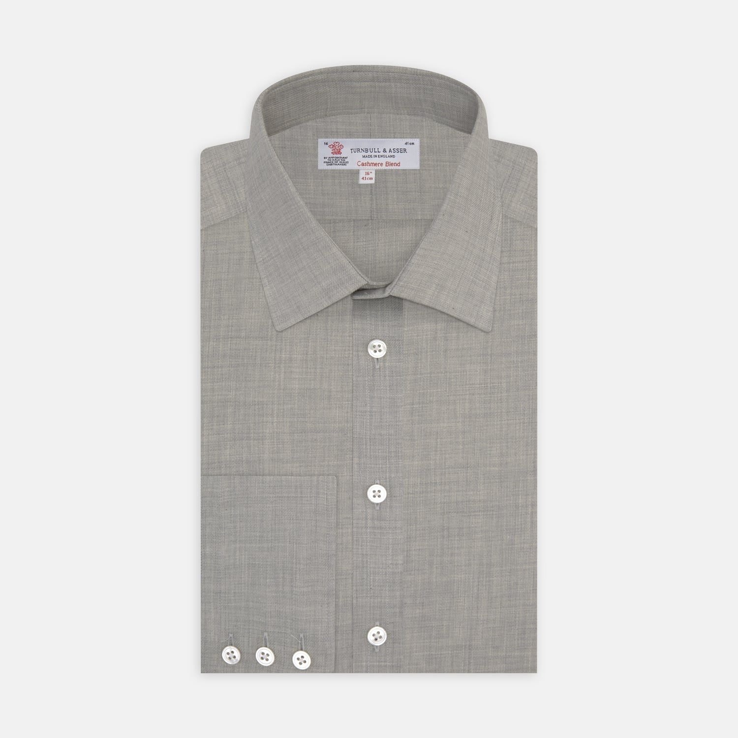 Grey Cashmere Blend Shirt with T&A Collar and 3-Button Cuffs