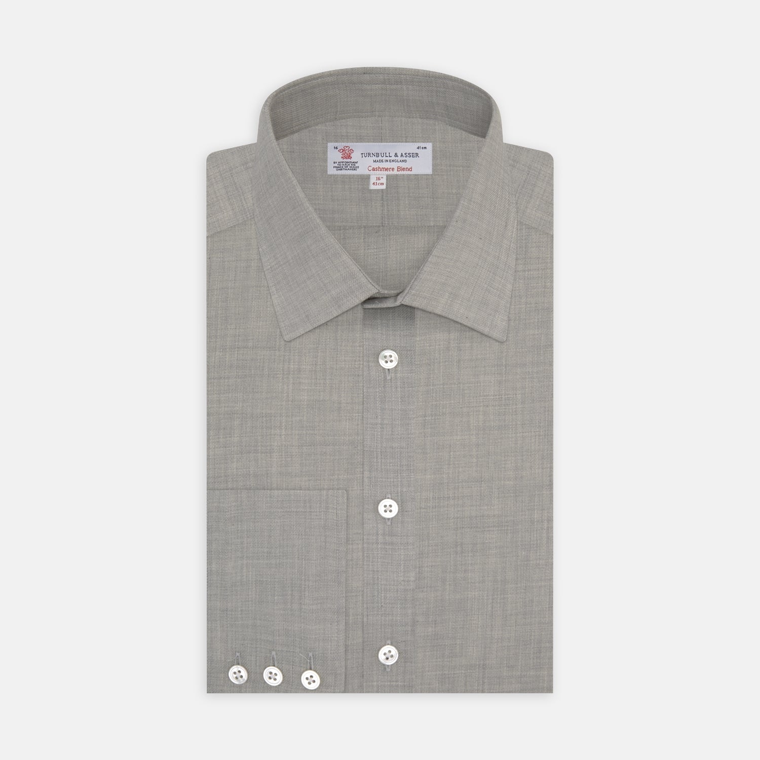 View 1 of product Grey Cashmere Blend Shirt with T&A Collar and 3-Button Cuffs