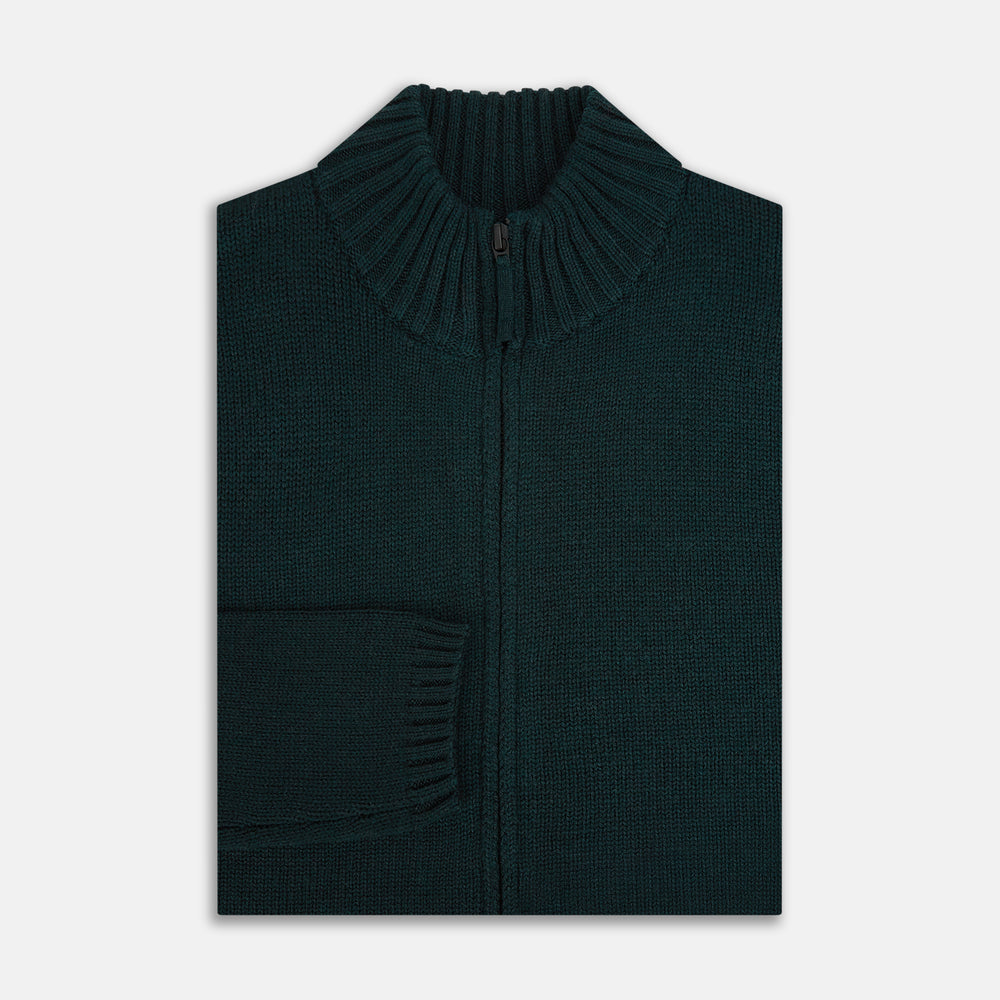 Forest Green Merino High Neck Zipped Cardigan