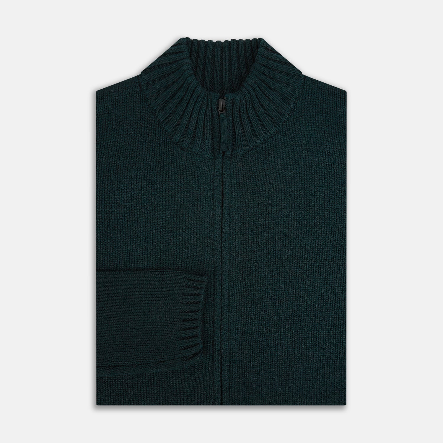 View 4 of product Forest Green Merino High Neck Zipped Cardigan