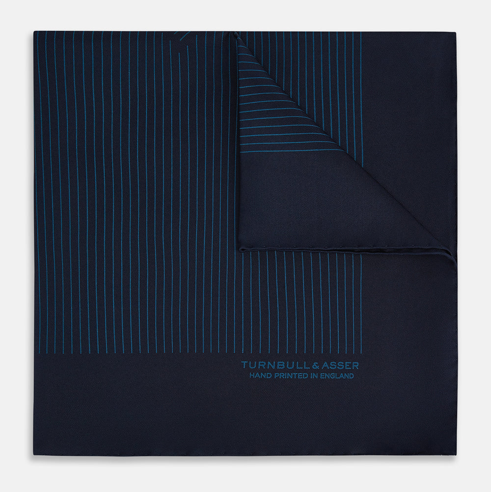 Navy and Blue Stripe Silk Pocket Square