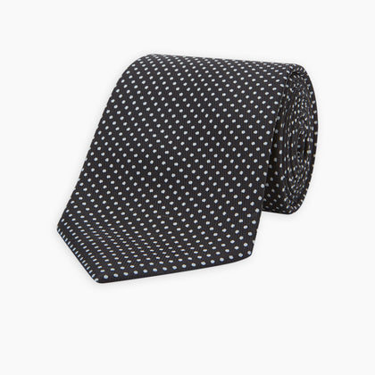 Black and White Small Spot Printed Silk Tie Image 4