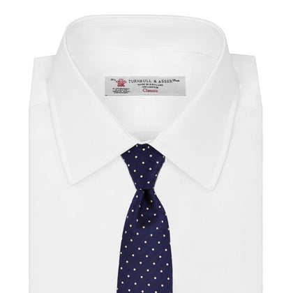 Navy Spot Woven Herringbone Silk Tie Image 1