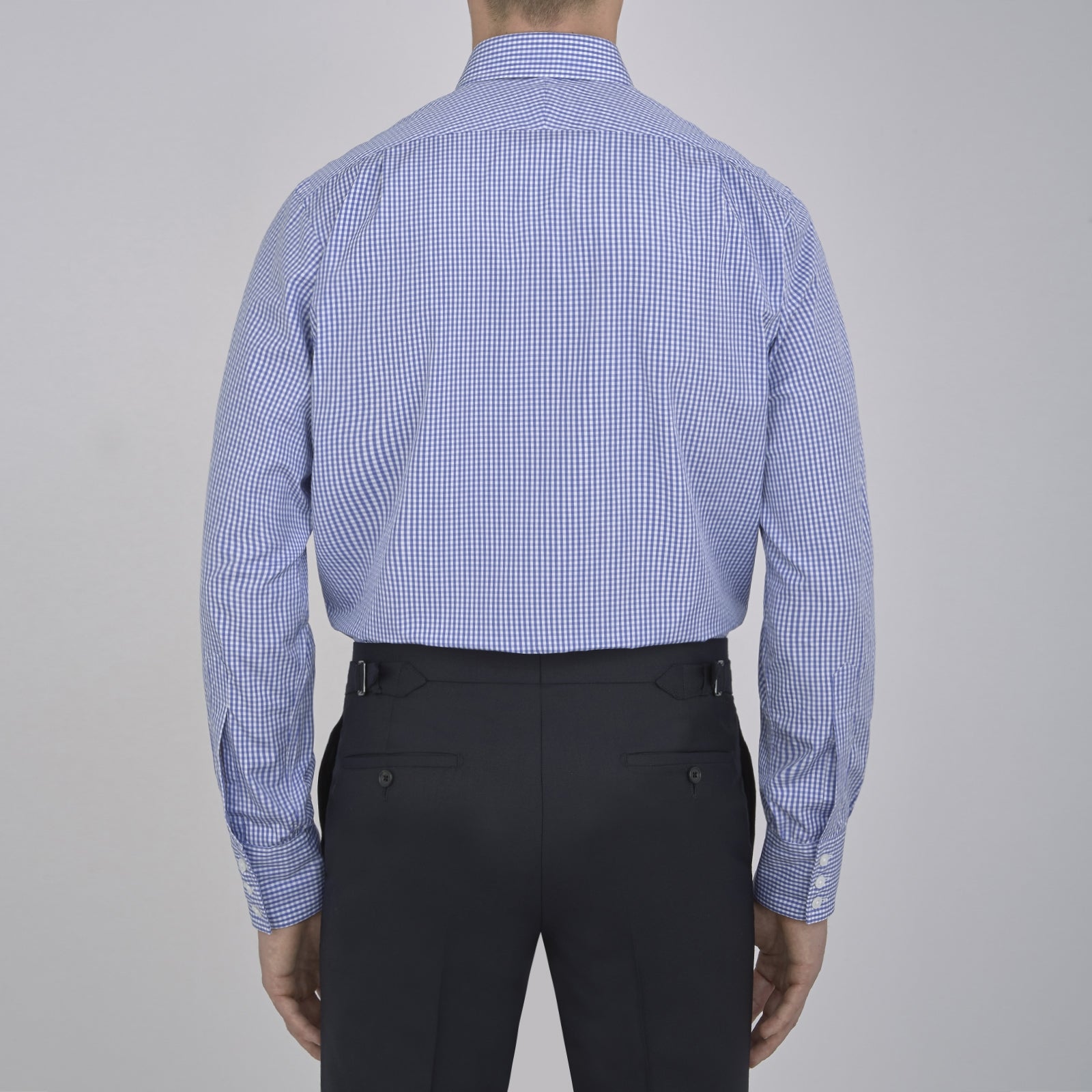 View 6 of product Mid-Blue Gingham Check Shirt with T&A Collar and 3-Button Cuffs